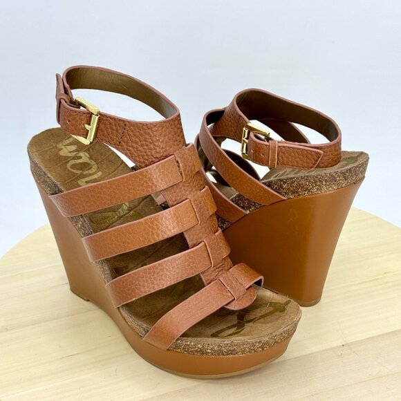 Sam Edelman Brown Nayla Leather Cage Strappy Platform Wedge Sandals Size 7.5 - Picture 13 of 13